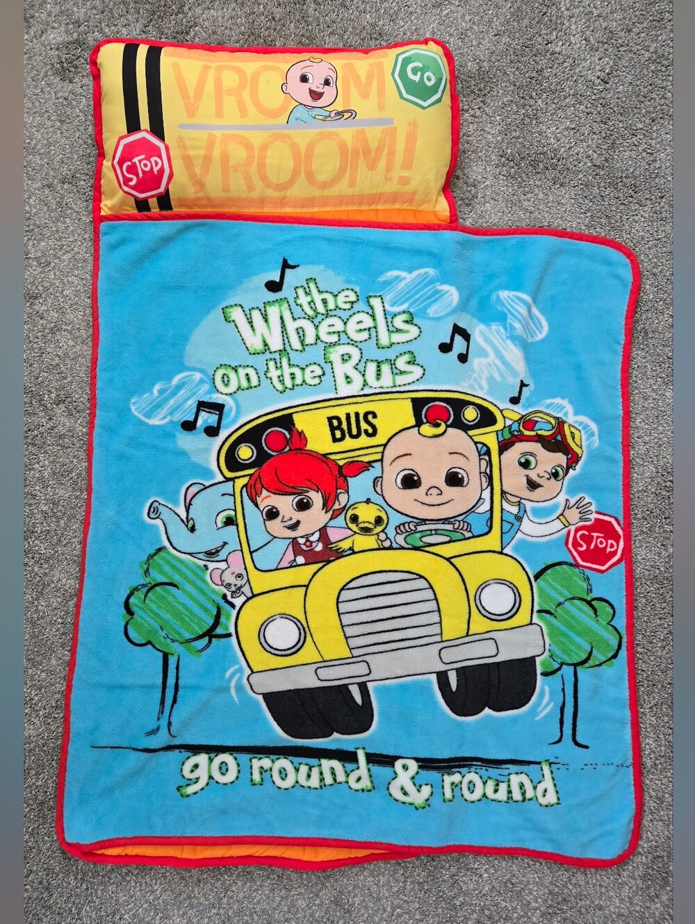 Cocomelon Toddler Nap Mat & Pillow JJ Friends Wheels on the Bus 46"x21" Daycare